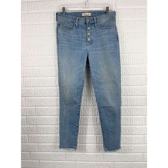 Madewell Jeans Size 28 9” High Rise Skinny Crop In Denton Wash Button Fly - Picture 3 of 15